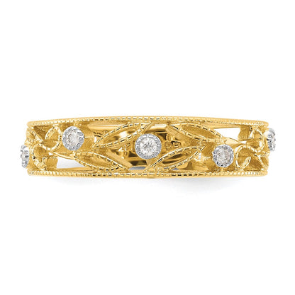 14K Yellow Gold Flower Vine Design Real Diamond Ring