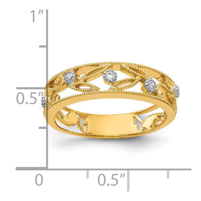 14K Yellow Gold Flower Vine Design Real Diamond Ring