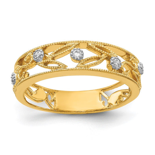 14K Yellow Gold Flower Vine Design Real Diamond Ring