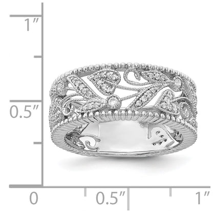 14k White Gold Flower Design Real Diamond Ring