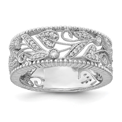 14k White Gold Flower Design Real Diamond Ring