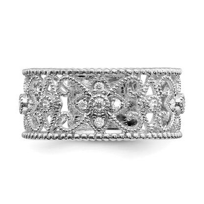 Solid 14k White Gold Simulated CZ Vintage Band