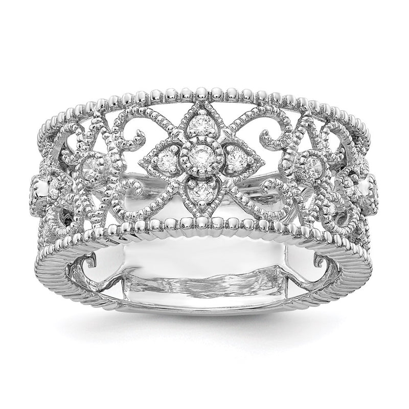 14k White Gold Real Diamond Vintage Band