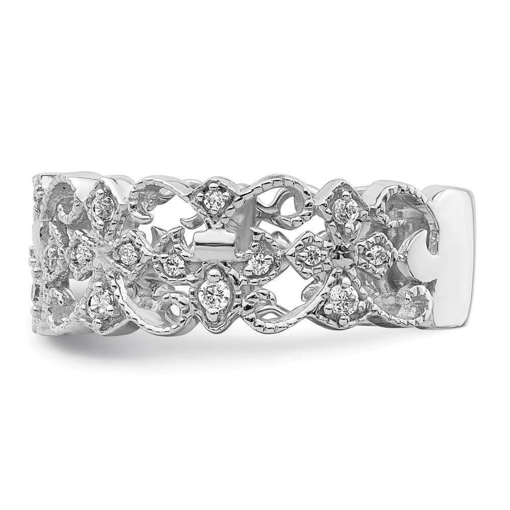 14k White Gold Real Diamond Fleur-de-Lis Ring