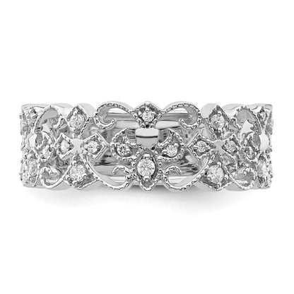 14k White Gold Real Diamond Fleur-de-Lis Ring