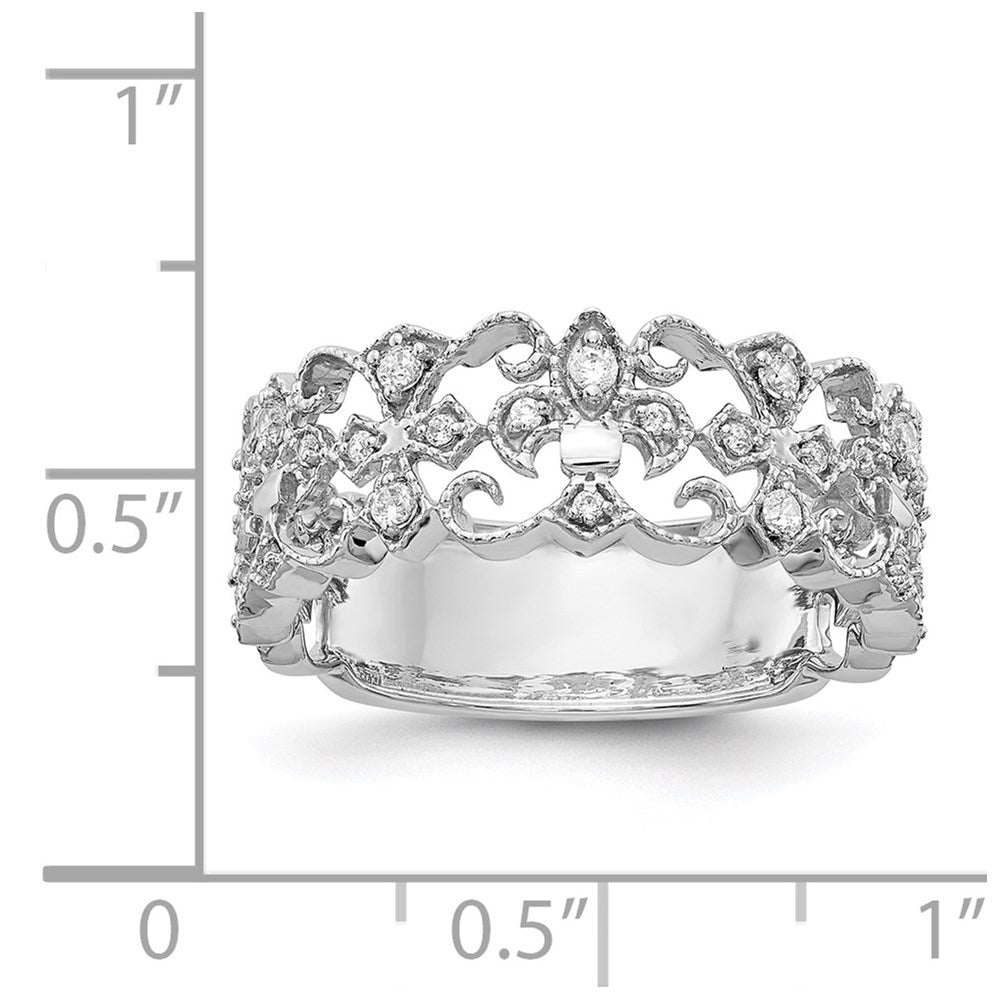 14k White Gold Real Diamond Fleur-de-Lis Ring