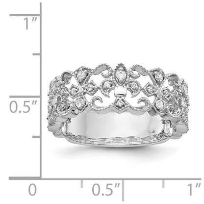 14k White Gold Real Diamond Fleur-de-Lis Ring