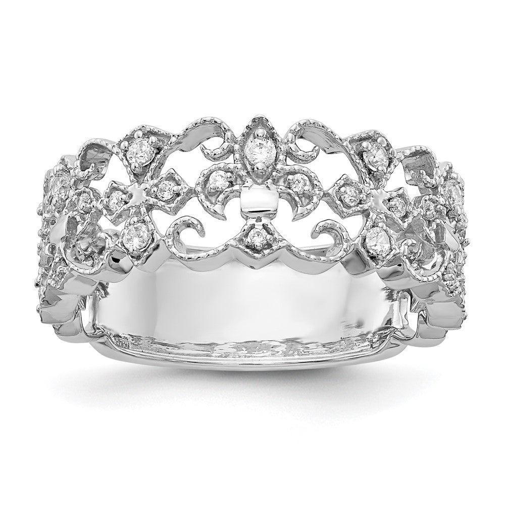14k White Gold Real Diamond Fleur-de-Lis Ring