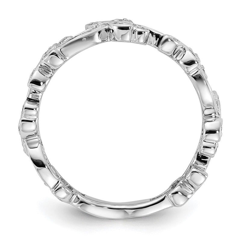 14k White Gold Real Diamond Floral Band