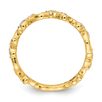 14K Yellow Gold Real Diamond Floral Band