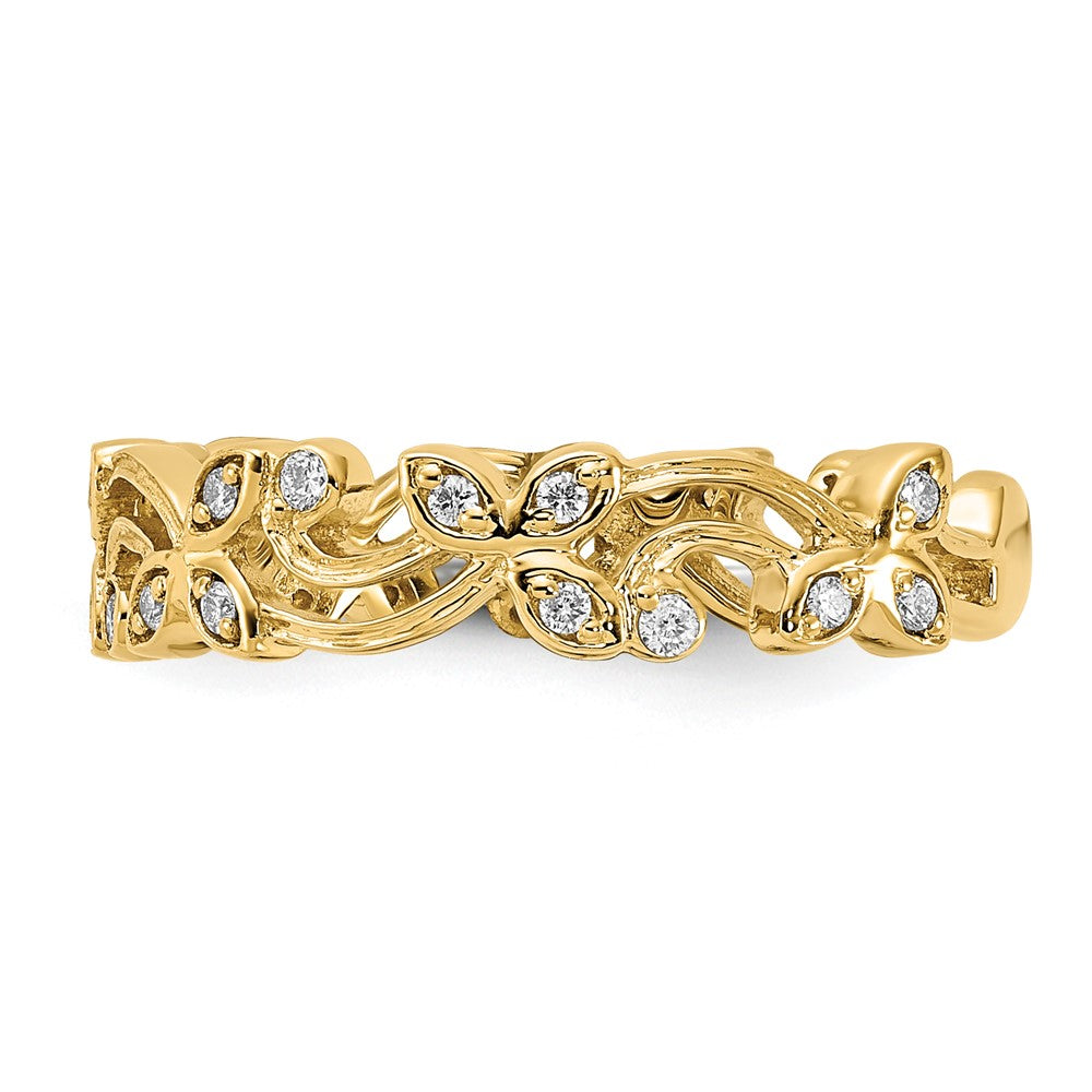 14K Yellow Gold Real Diamond Floral Band