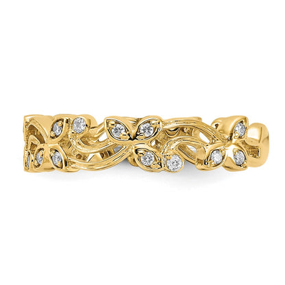 14K Yellow Gold Real Diamond Floral Band