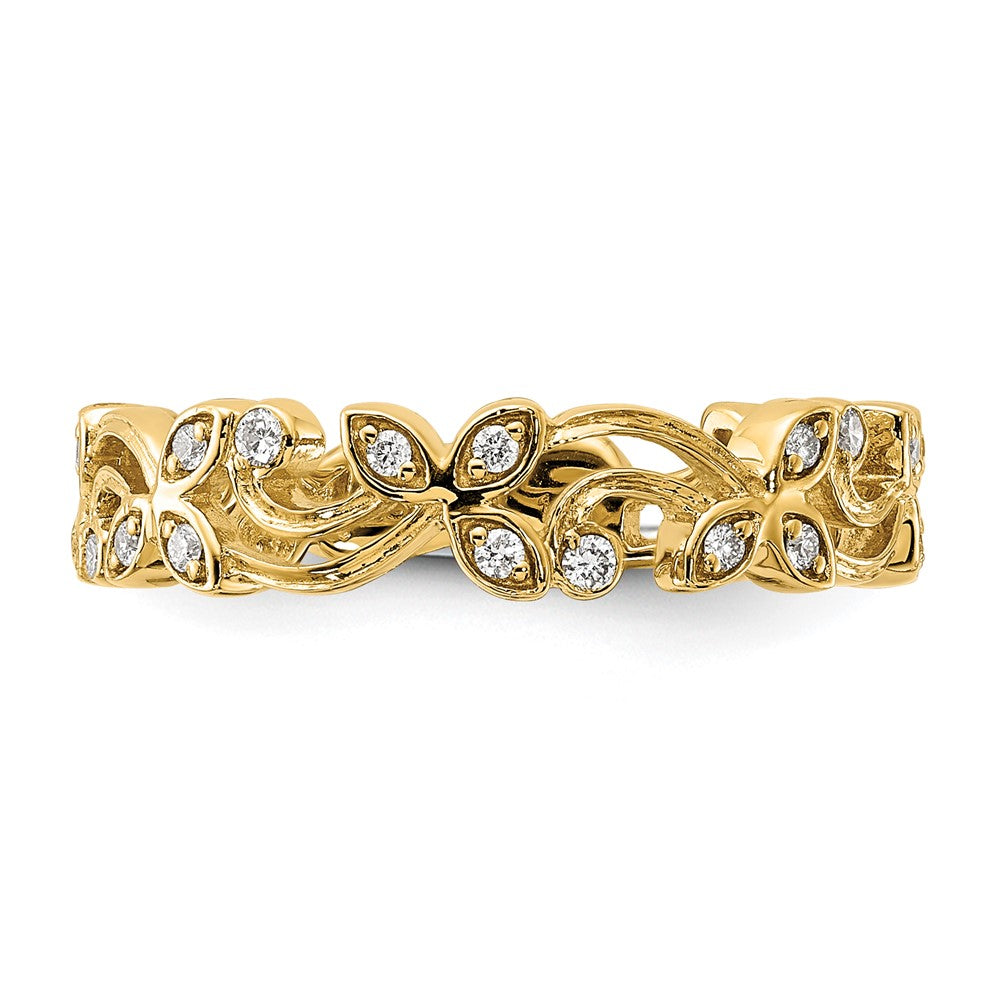14K Yellow Gold Real Diamond Floral Band