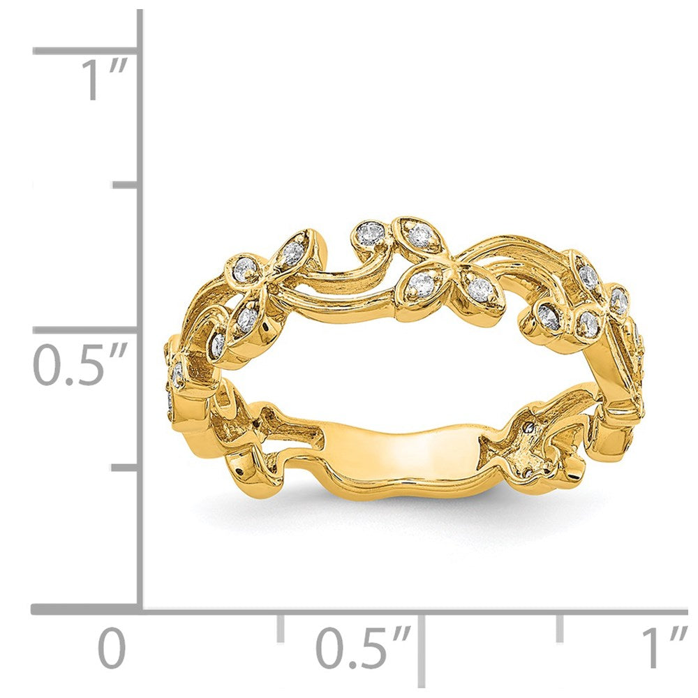 14K Yellow Gold Real Diamond Floral Band