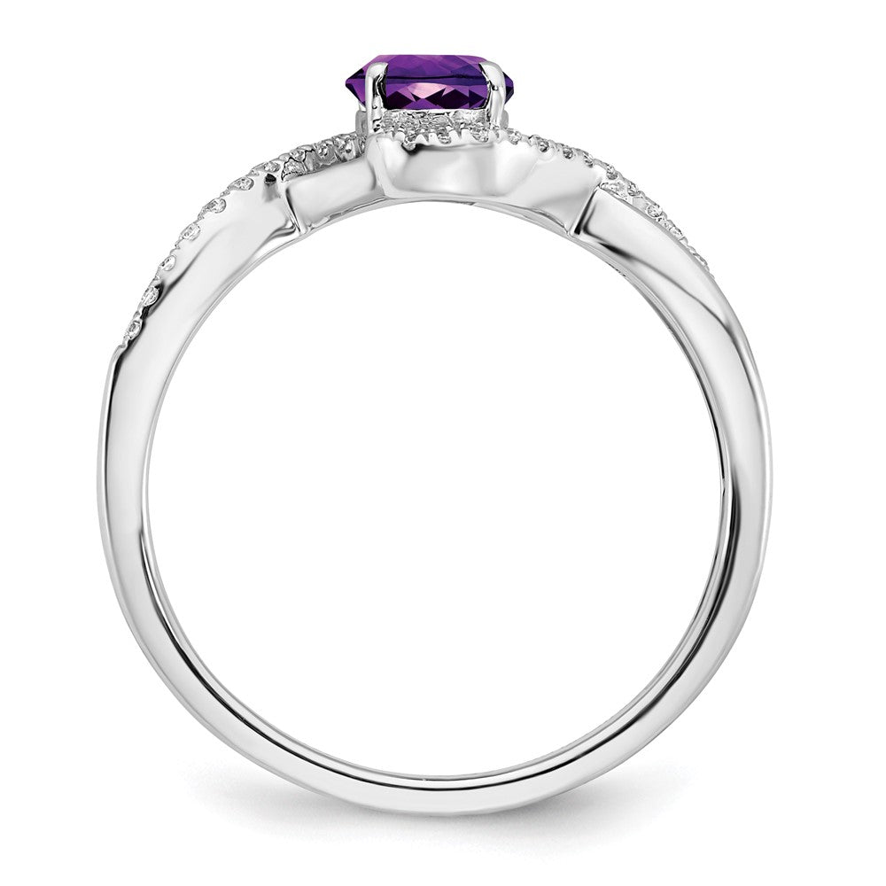 Solid 14k White Gold Oval Simulated Amethyst and CZ Twist Ring
