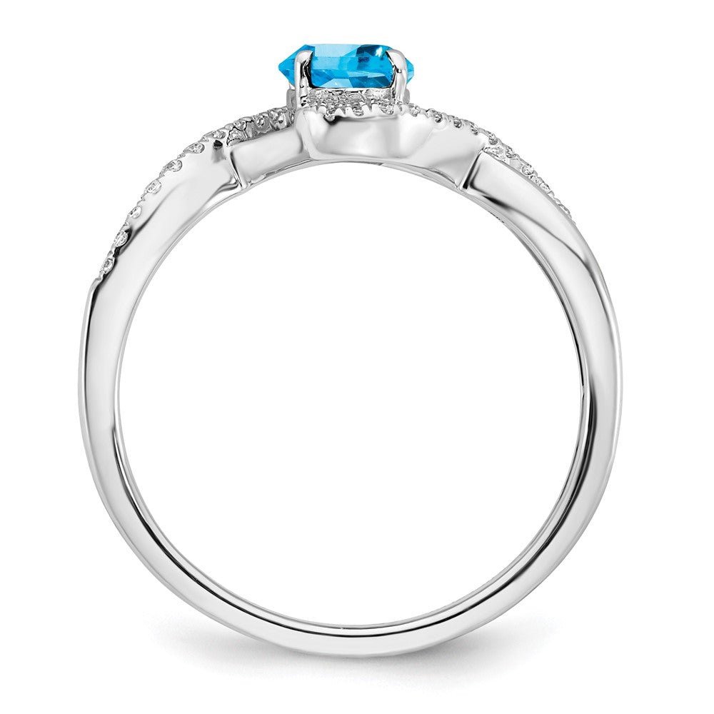 14k White Gold Oval Blue Topaz and Real Diamond Twist Ring