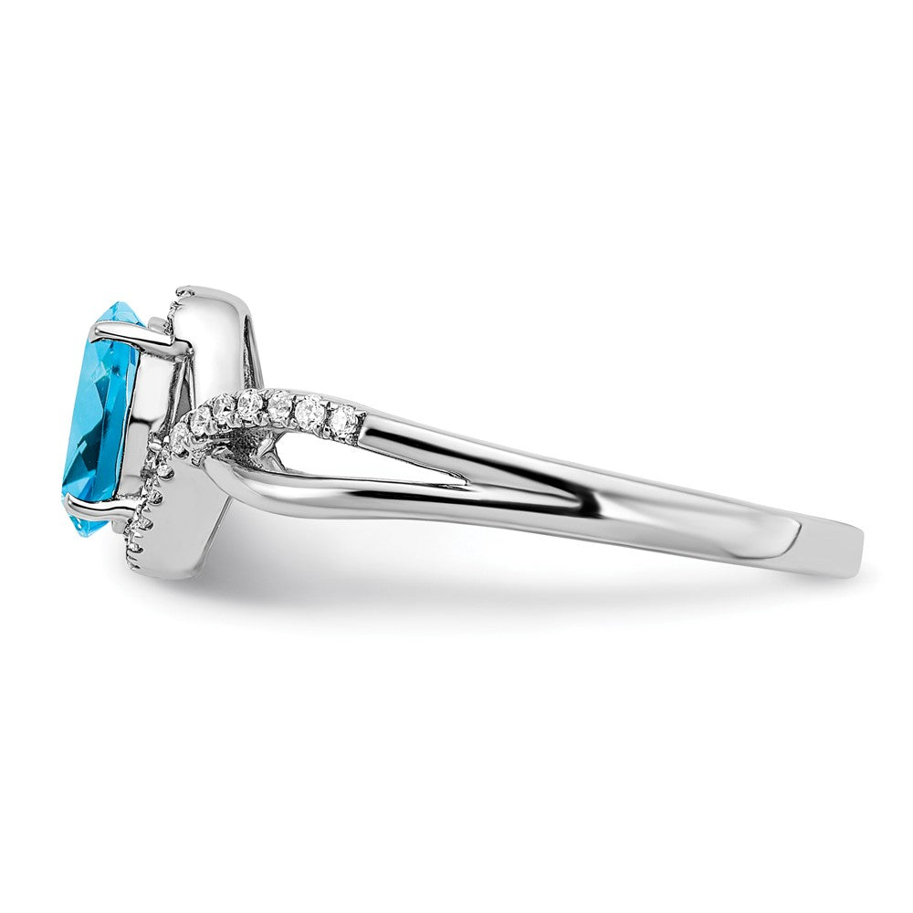 14k White Gold Oval Blue Topaz and Real Diamond Twist Ring