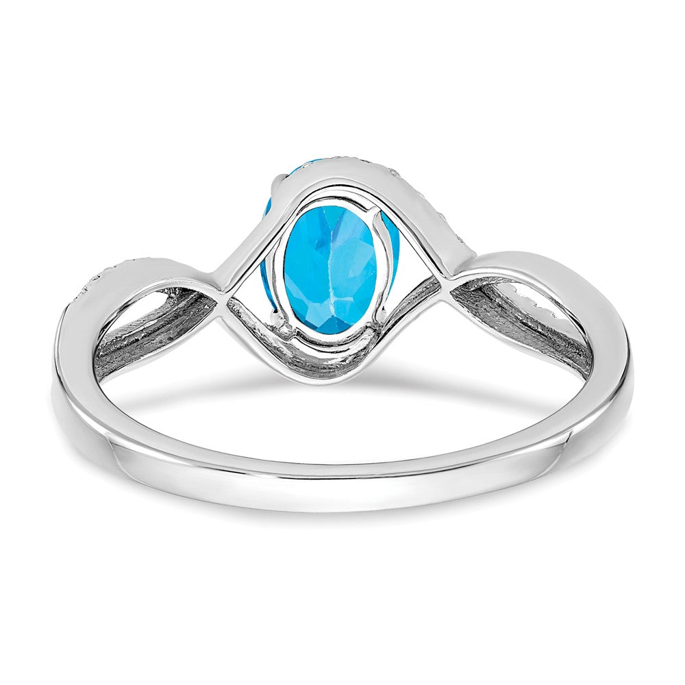 14k White Gold Oval Blue Topaz and Real Diamond Twist Ring