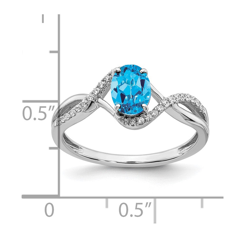 14k White Gold Oval Blue Topaz and Real Diamond Twist Ring