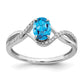 14k White Gold Oval Blue Topaz and Real Diamond Twist Ring