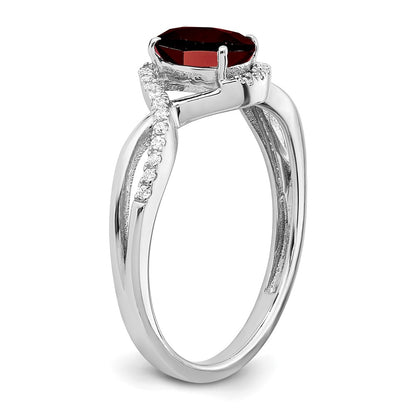14k White Gold Oval Garnet and Real Diamond Twist Ring