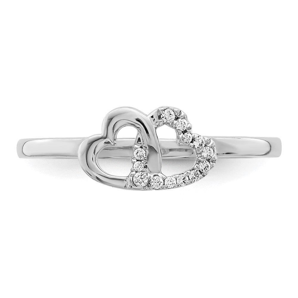 14k White Gold Real Diamond Double Heart Ring