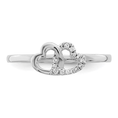 14k White Gold Real Diamond Double Heart Ring