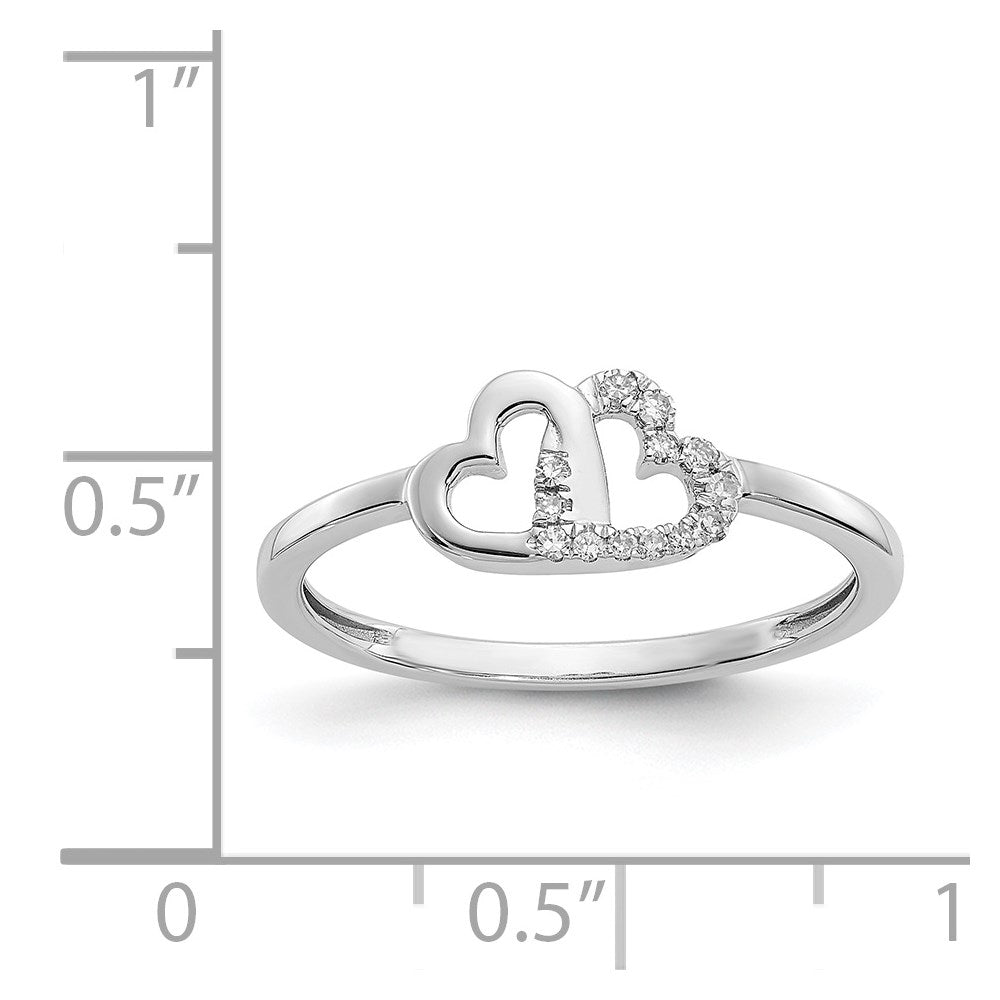 14k White Gold Real Diamond Double Heart Ring