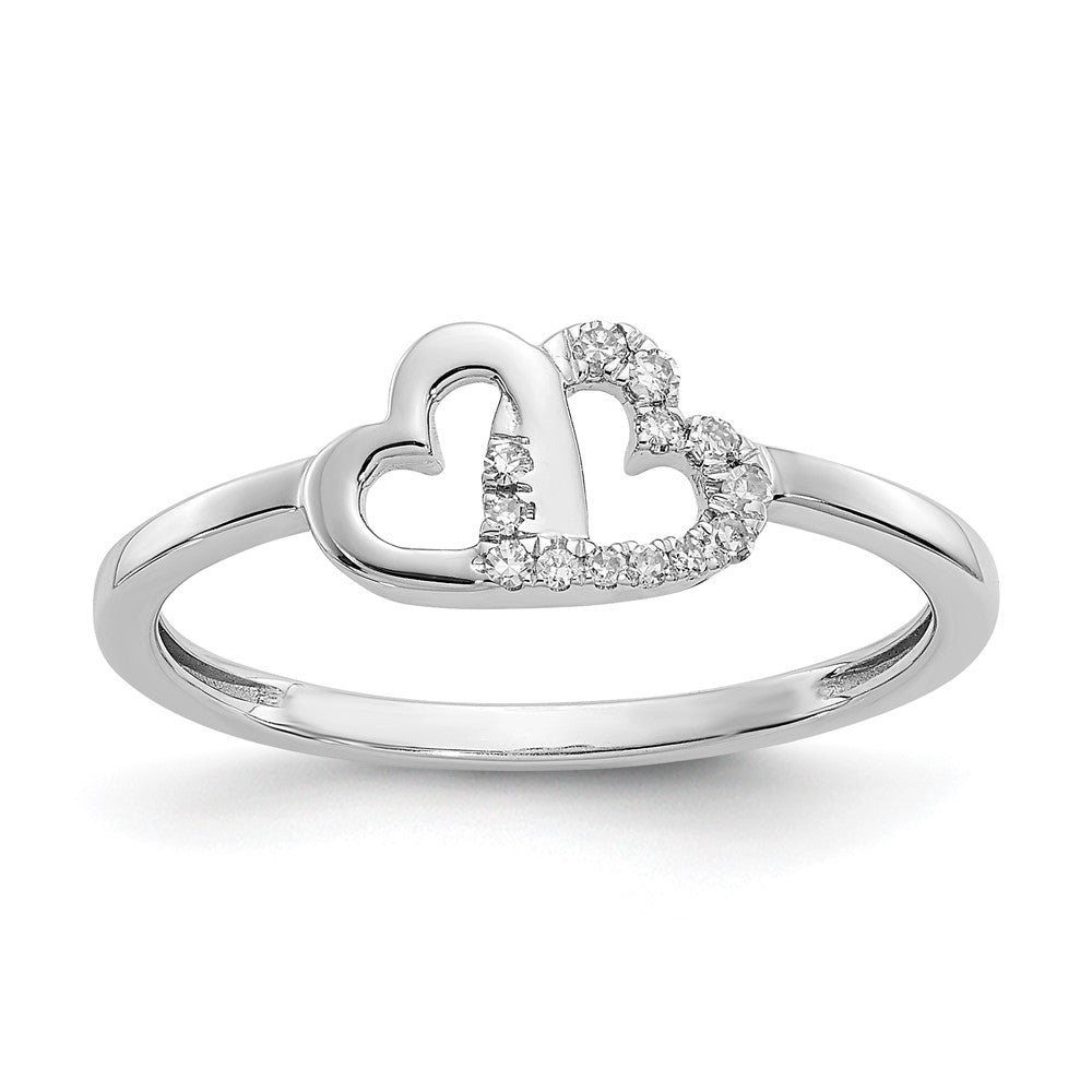 14k White Gold Real Diamond Double Heart Ring