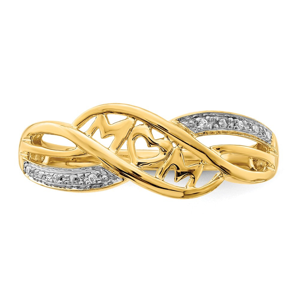 14K Yellow Gold w/Rhodium Real Diamond MOM Ring
