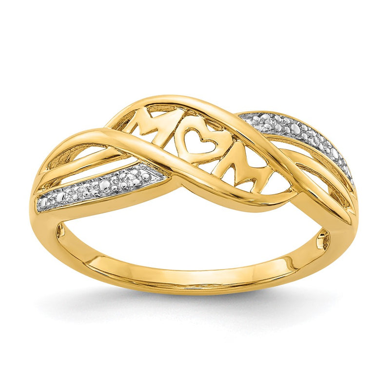 14K Yellow Gold w/Rhodium Real Diamond MOM Ring