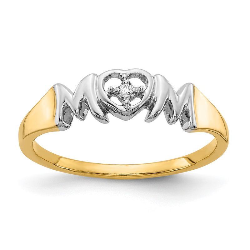 14K Yellow Gold w/Rhodium Real Diamond MOM Ring