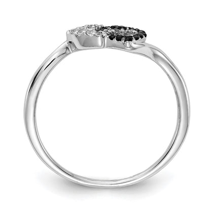 14k White Gold Black and White Real Diamond Double Heart Ring