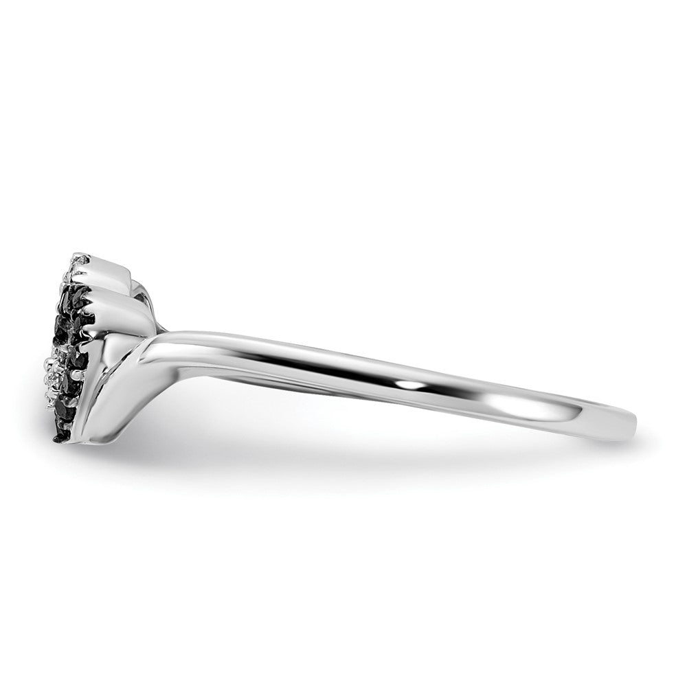 14k White Gold Black and White Real Diamond Double Heart Ring