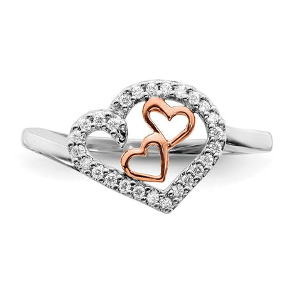 Solid 14K White/Rose Gold White and Rose Simulated CZ Heart Ring