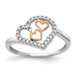 14k White Gold and Rose Gold Real Diamond Heart Ring