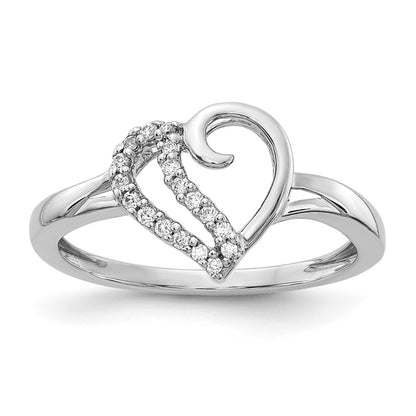 14k White Gold Real Diamond Heart Ring
