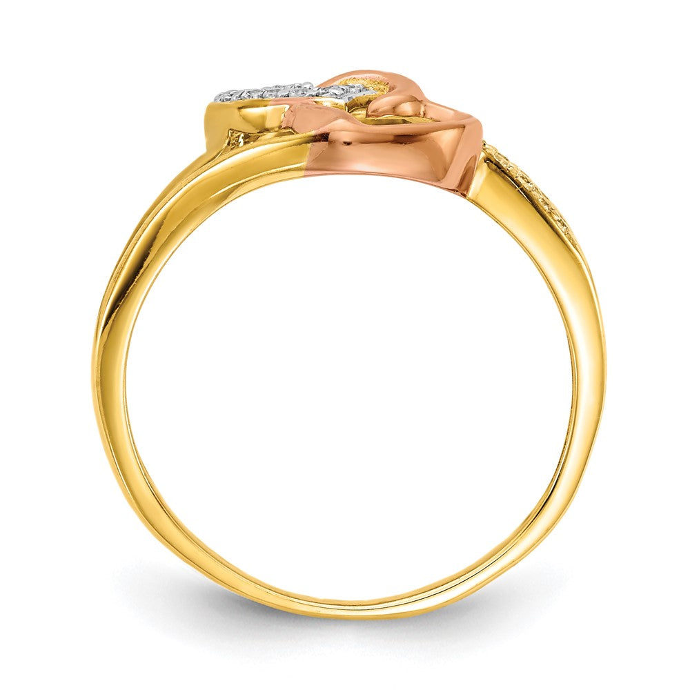14K Yellow Gold Real Diamond Hearts Ring
