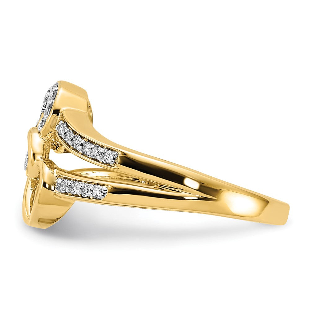 14K Yellow Gold Real Diamond Hearts Ring