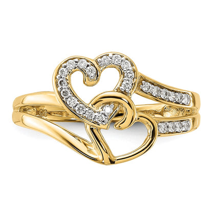14K Yellow Gold Real Diamond Hearts Ring