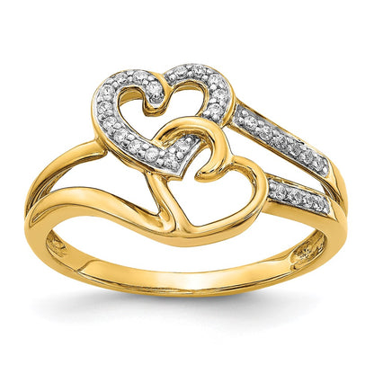 14K Yellow Gold Real Diamond Hearts Ring