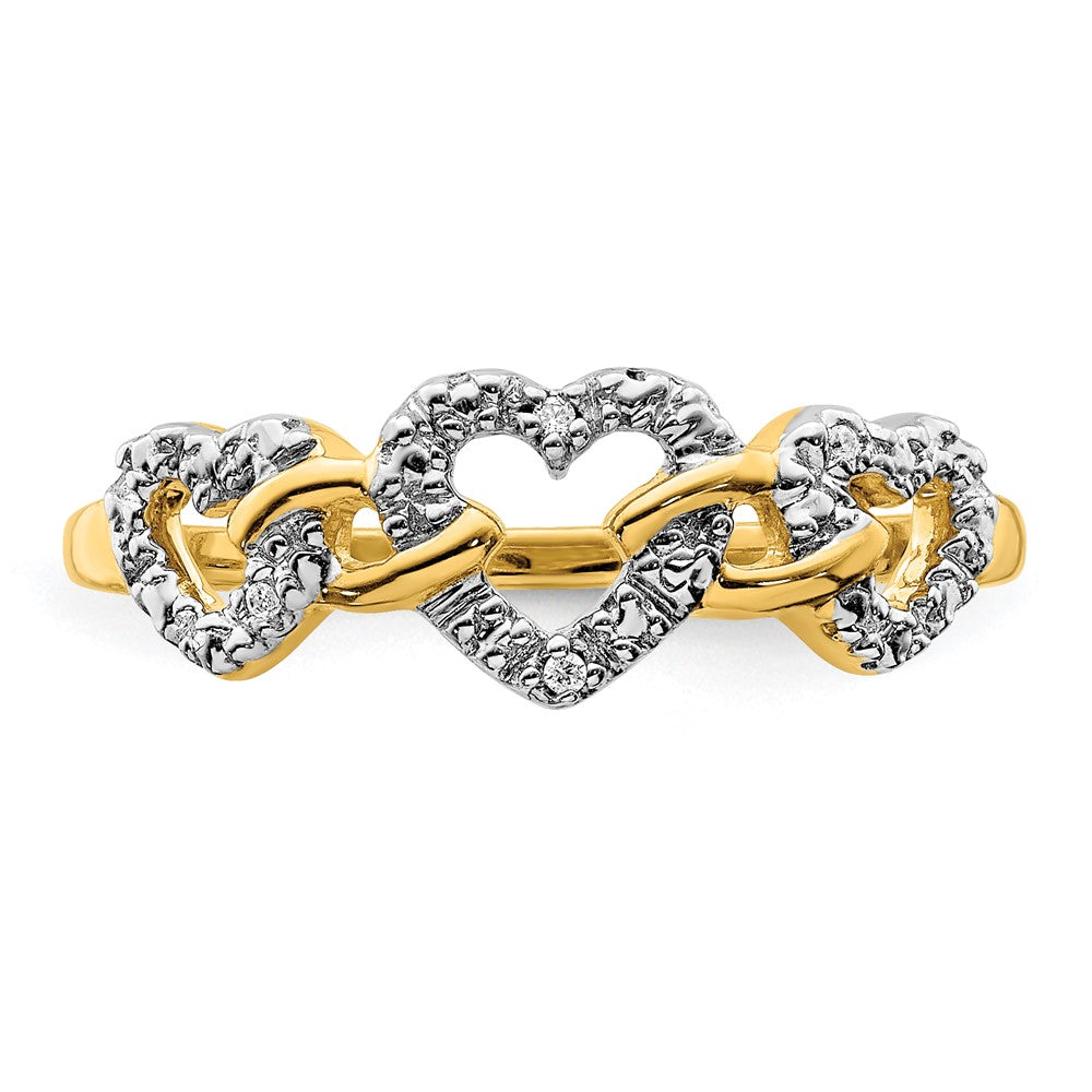 14K Yellow Gold Real Diamond Triple Heart Ring