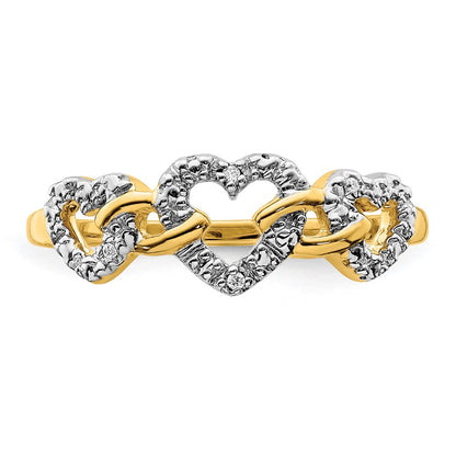14K Yellow Gold Real Diamond Triple Heart Ring
