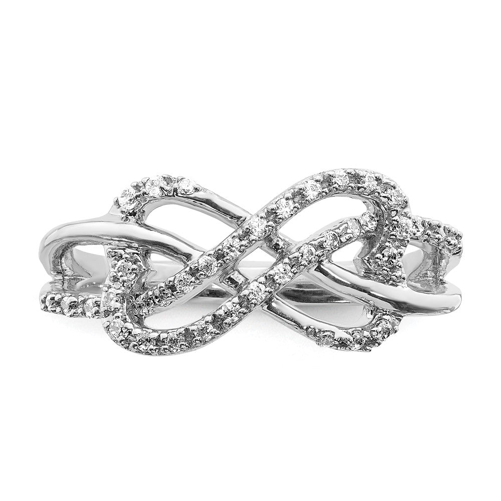 14k White Gold Polished Real Diamond Infinity Hearts Ring