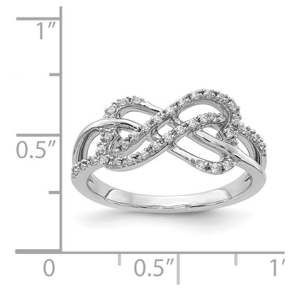 14k White Gold Polished Real Diamond Infinity Hearts Ring