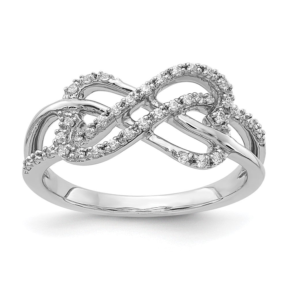 14k White Gold Polished Real Diamond Infinity Hearts Ring