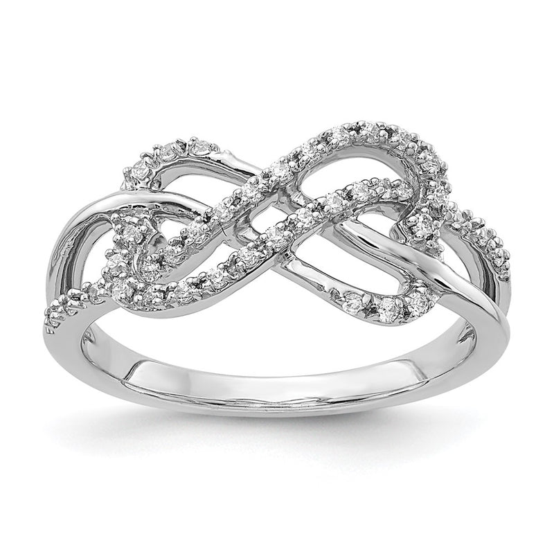 14k White Gold Polished Real Diamond Infinity Hearts Ring