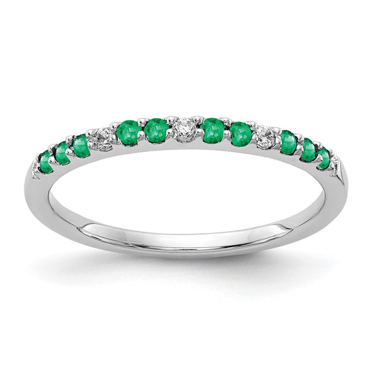 14k White Gold Real Diamond and Emerald Band
