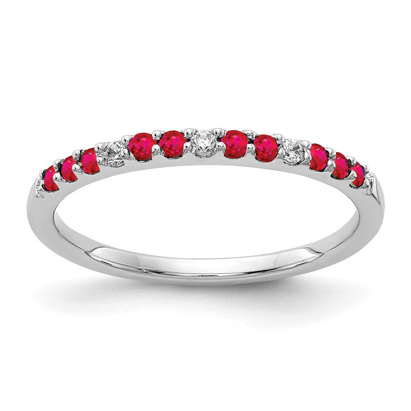 14k White Gold Real Diamond and Ruby Band