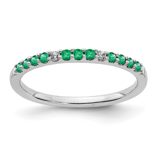 14k White Gold Real Diamond and Emerald Band